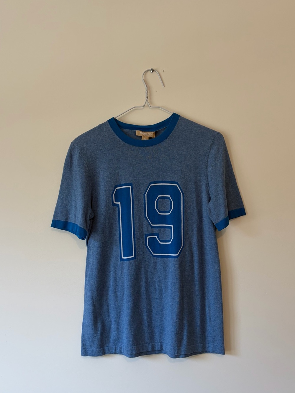 Michael Kors Collection Heather Blue '1981’ Short Sleeve Ringer Tee
